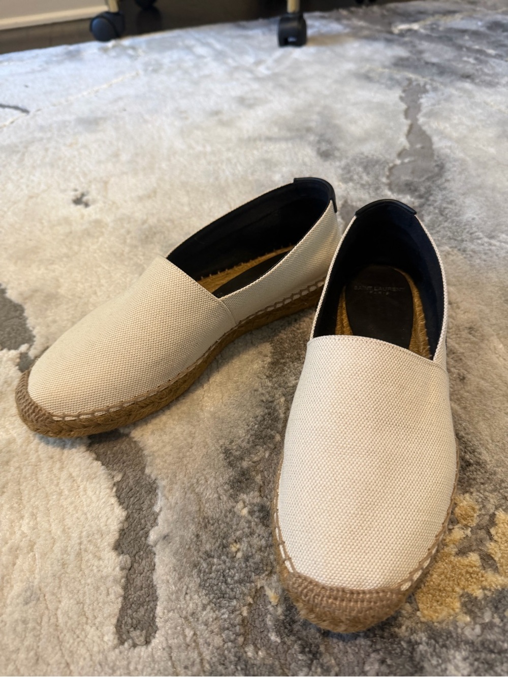 Yves Saint Laurent Cream Canvas Espadrille Flats